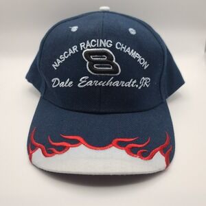 Vintage NASCAR Dale Earnhardt Jr Racing Champion Hat Blue Flames Wool‎ Blend Cap